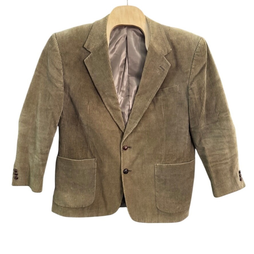 Circola Moda Classico Mens 44R Tan Corduroy Blazer 2 Button Sport Coat Khaki